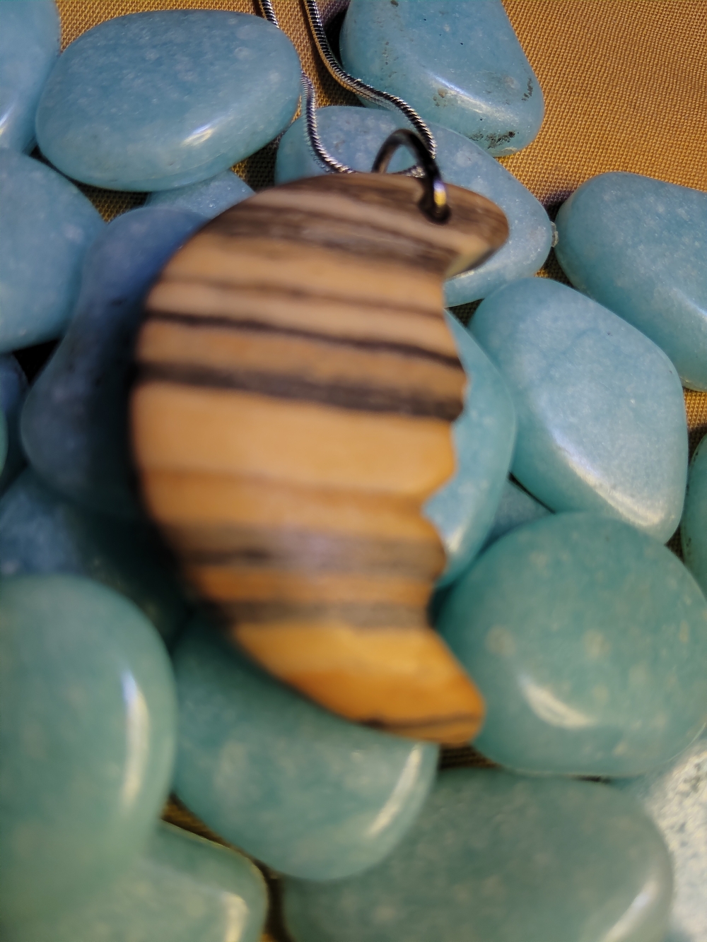 ZEBRA JASPER, CRESCENT🌙 MOON- FACE PENDANT/NECKLACE., 18-IN STERLING CHAIN.
